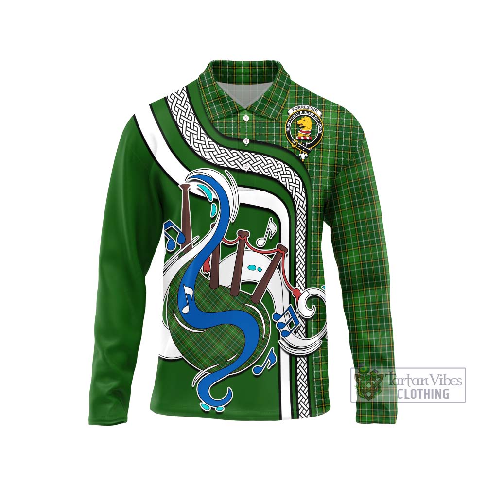 Tartan Vibes Clothing Forrester Hunting Tartan Long Sleeve Polo Shirt with Epic Bagpipe Style