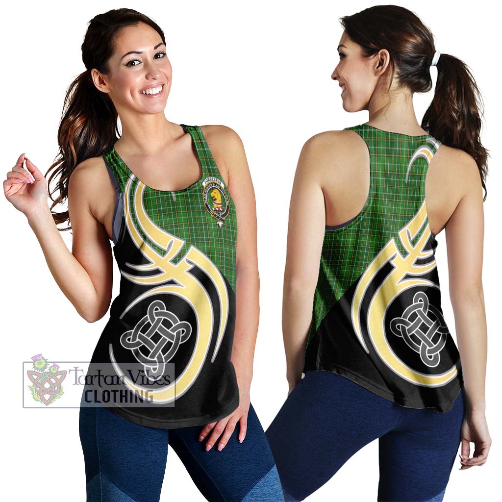 Forrester Hunting Tartan Women's Racerback Tanks with Family Crest and Celtic Symbol Style 4XL - Tartan Vibes Clothing