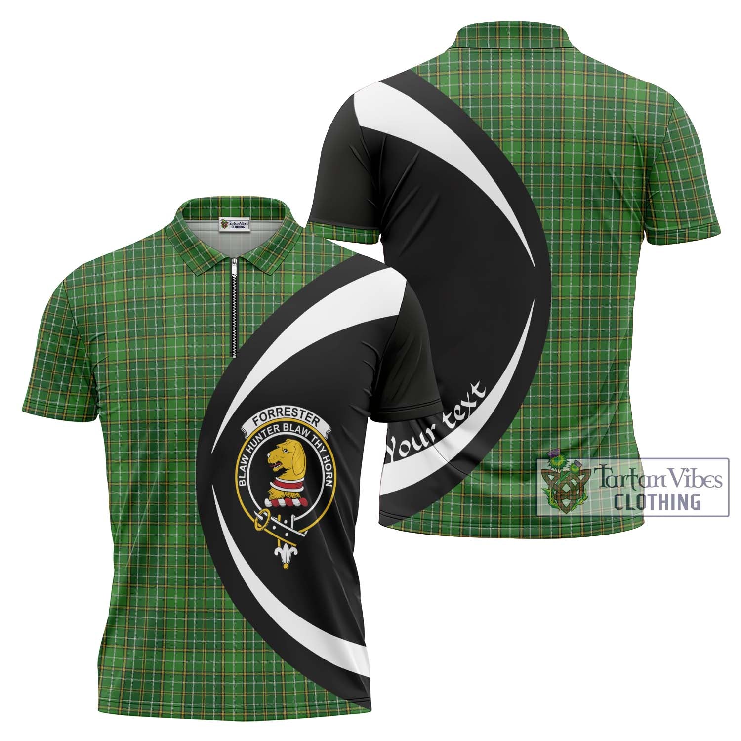 Tartan Vibes Clothing Forrester Hunting Tartan Zipper Polo Shirt with Family Crest Circle Style