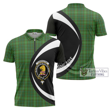 Forrester Hunting Tartan Zipper Polo Shirt with Family Crest Circle Style