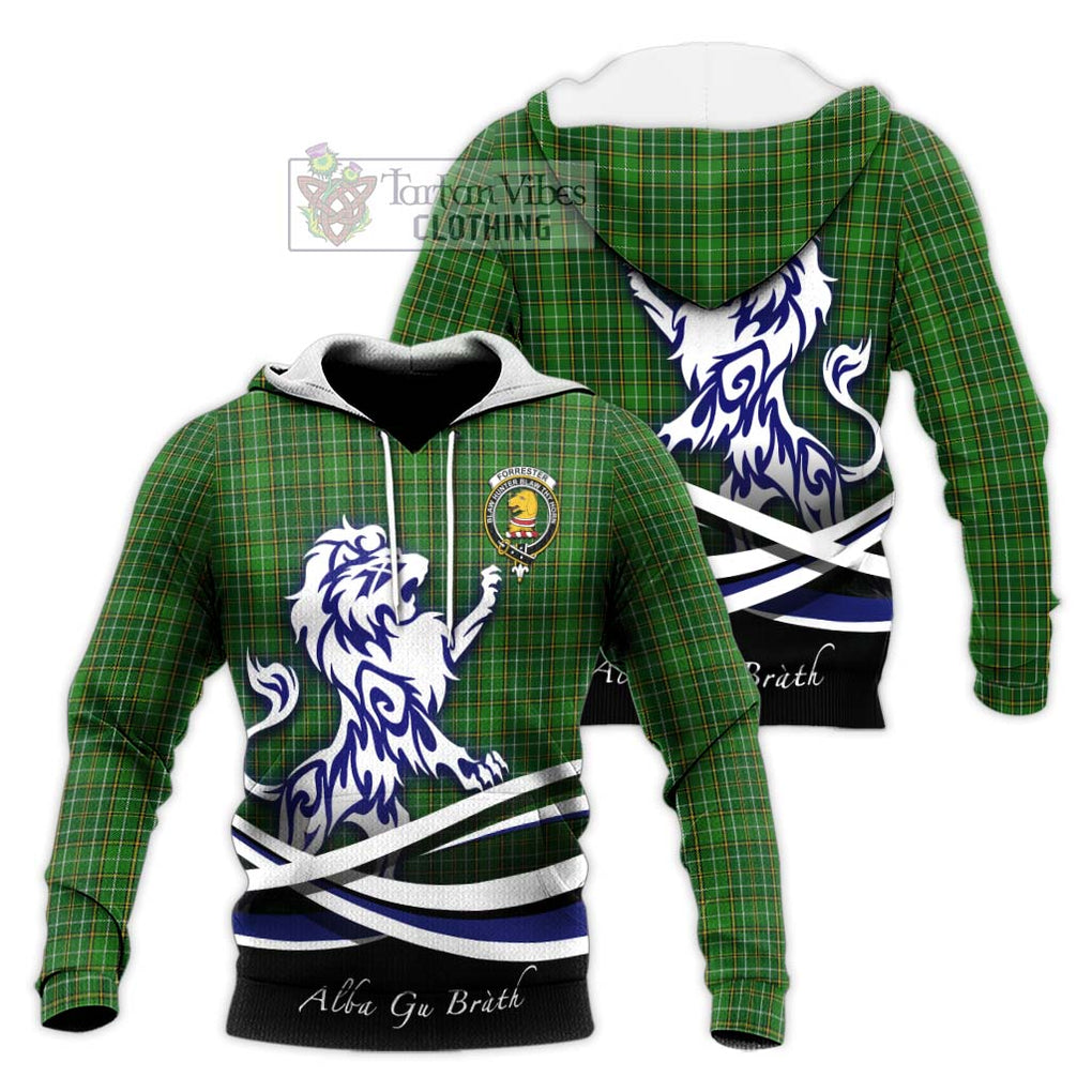 Forrester Hunting Tartan Knitted Hoodie with Alba Gu Brath Regal Lion Emblem Unisex Knitted Pullover Hoodie - Tartanvibesclothing Shop