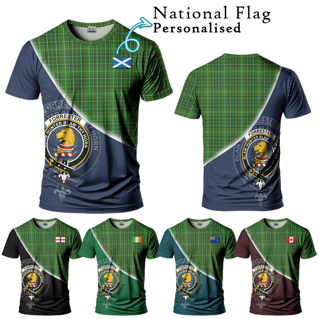 Forrester Hunting Tartan T-Shirt with Personalised National Flag and Family Crest Half Style Kid's Shirt - Tartanvibesclothing Shop