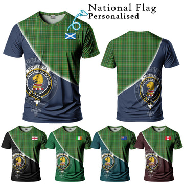 Forrester Hunting Tartan T-Shirt with Personalised National Flag and Family Crest Half Style