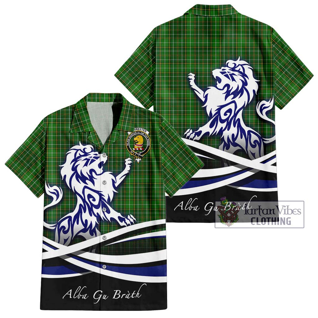 Forrester Hunting Tartan Short Sleeve Button Shirt with Alba Gu Brath Regal Lion Emblem Kid - Tartanvibesclothing Shop