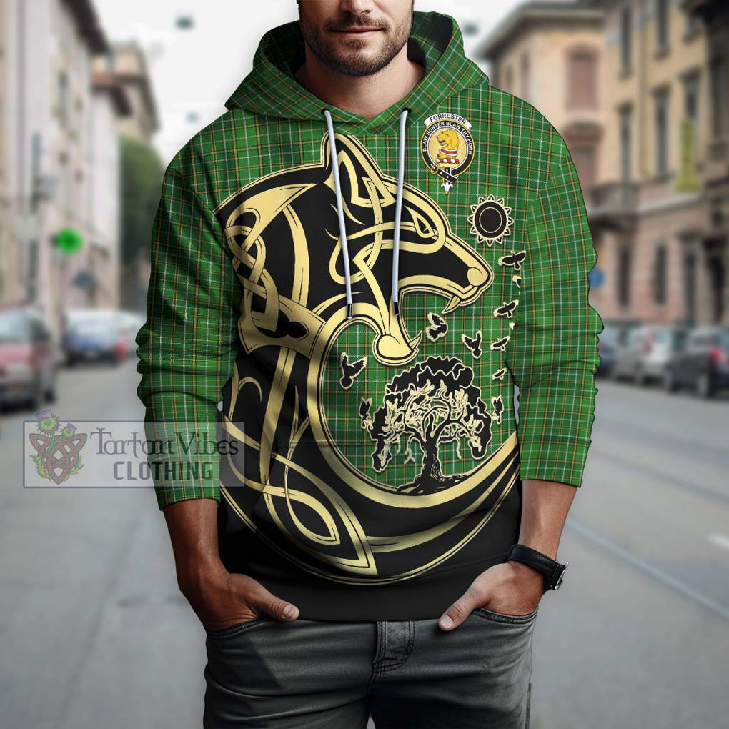 Forrester Hunting Tartan Hoodie with Family Crest Celtic Wolf Style Zip Hoodie - Tartan Vibes Clothing