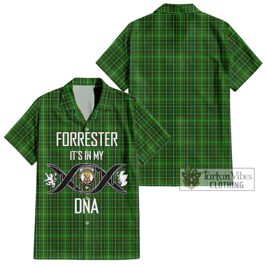 Forrester Hunting Tartan Short Sleeve Button Shirt with Family Crest DNA In Me Style Kid - Tartanvibesclothing Shop