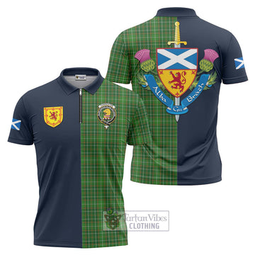 Forrester Hunting Tartan Zipper Polo Shirt Alba with Scottish Lion Royal Arm Half Style