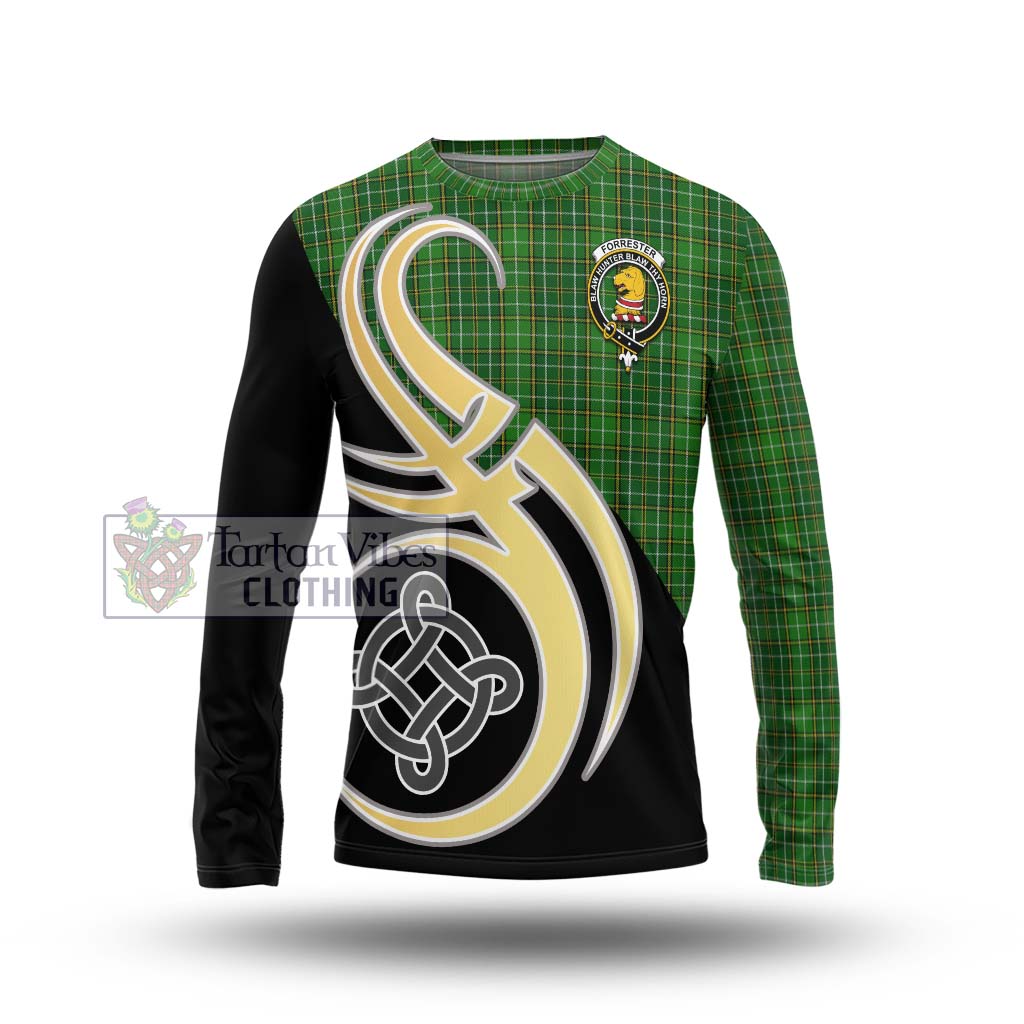 Forrester Hunting Tartan Long Sleeve T-Shirt with Family Crest and Celtic Symbol Style Unisex - Tartan Vibes Clothing