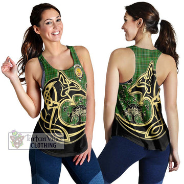 Forrester Hunting Tartan Women's Racerback Tanks with Family Crest Celtic Wolf Style