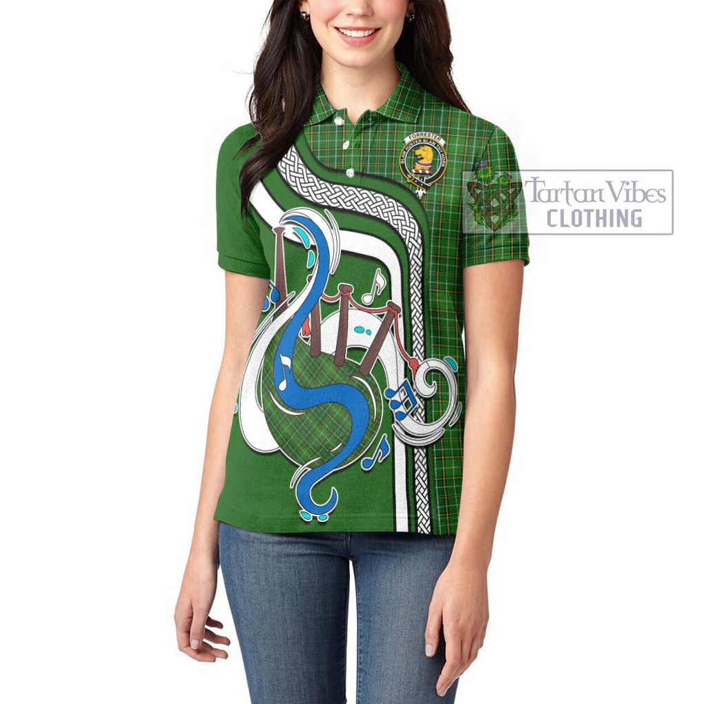 Forrester Hunting Tartan Women's Polo Shirt with Epic Bagpipe Style - Tartanvibesclothing Shop