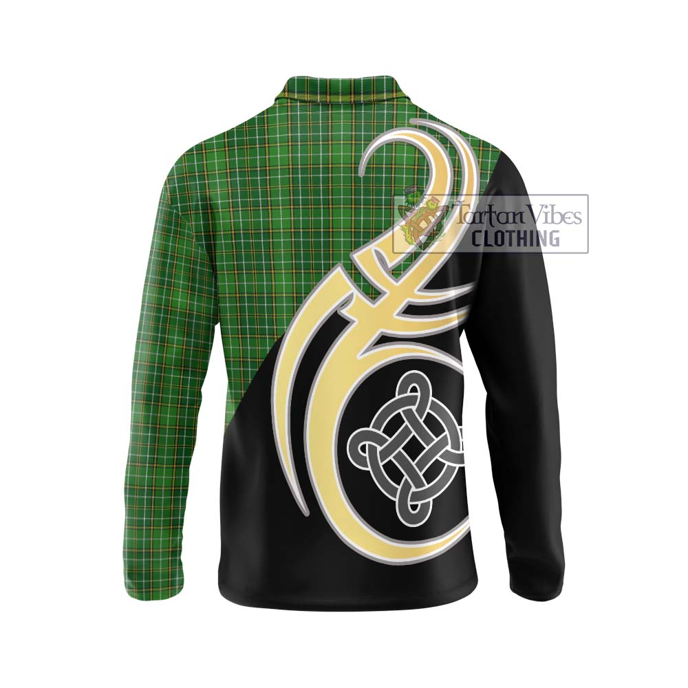 Forrester Hunting Tartan Long Sleeve Polo Shirt with Family Crest and Celtic Symbol Style - Tartan Vibes Clothing