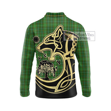 Forrester Hunting Tartan Long Sleeve Polo Shirt with Family Crest Celtic Wolf Style