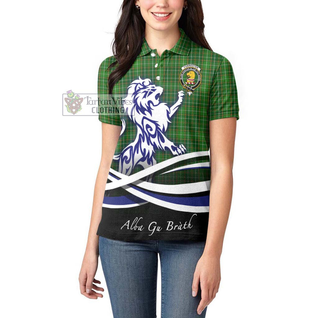 Forrester Hunting Tartan Women's Polo Shirt with Alba Gu Brath Regal Lion Emblem - Tartanvibesclothing Shop