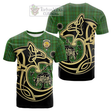 Forrester Hunting Tartan Cotton T-shirt with Family Crest Celtic Wolf Style