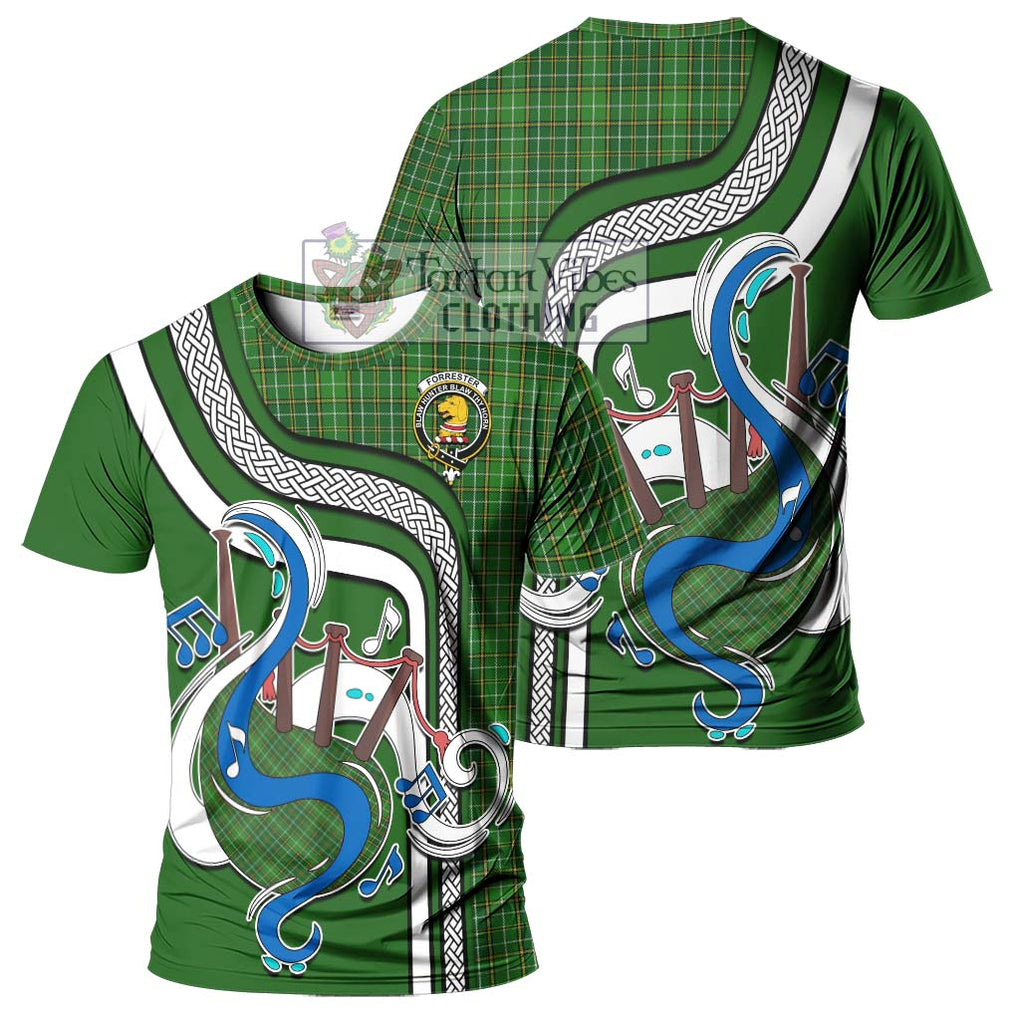 Forrester Hunting Tartan T-Shirt with Epic Bagpipe Style - Tartanvibesclothing Shop