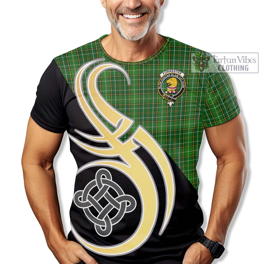 Tartan Vibes Clothing Forrester Hunting Tartan T-Shirt with Family Crest and Celtic Symbol Style