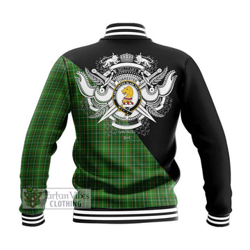 Forrester Hunting Tartan Baseball Jacket with Family Crest and Military Logo Style