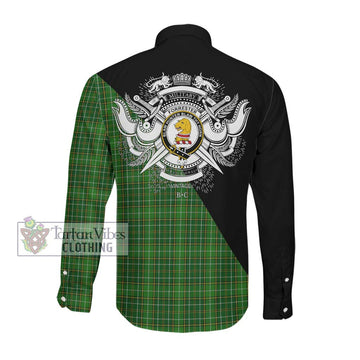 Forrester Hunting Tartan Long Sleeve Button Shirt with Family Crest and Military Logo Style