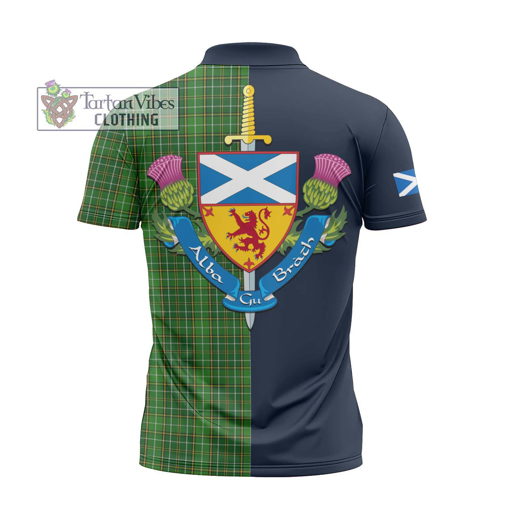 Tartan Vibes Clothing Forrester Hunting Tartan Zipper Polo Shirt with Scottish Lion Royal Arm Half Style