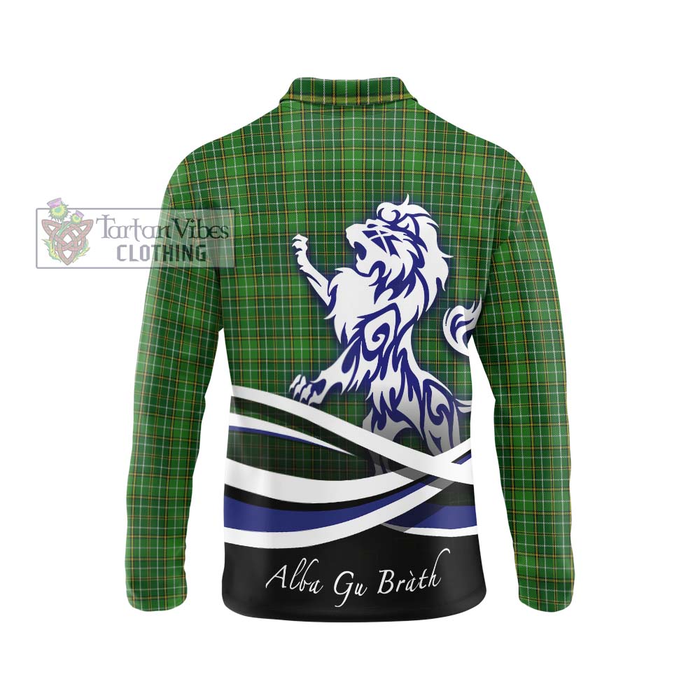 Forrester Hunting Tartan Long Sleeve Polo Shirt with Alba Gu Brath Regal Lion Emblem - Tartanvibesclothing Shop