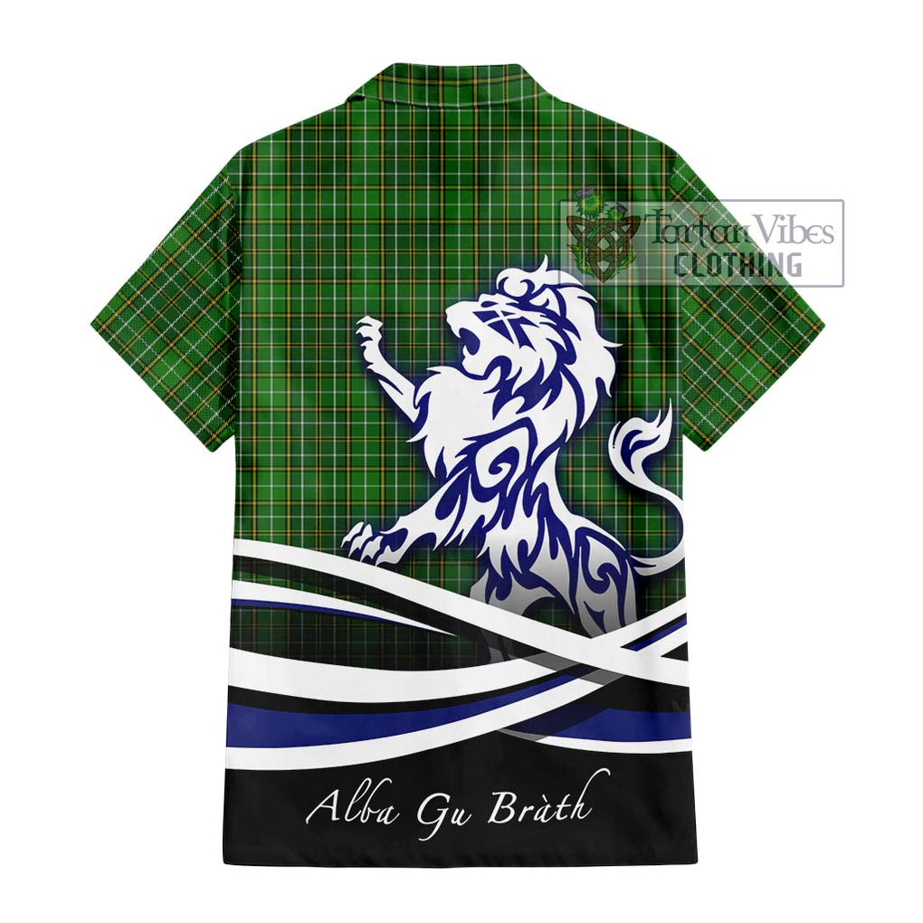 Forrester Hunting Tartan Short Sleeve Button Shirt with Alba Gu Brath Regal Lion Emblem - Tartanvibesclothing Shop