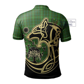 Forrester Hunting Tartan Polo Shirt with Family Crest Celtic Wolf Style