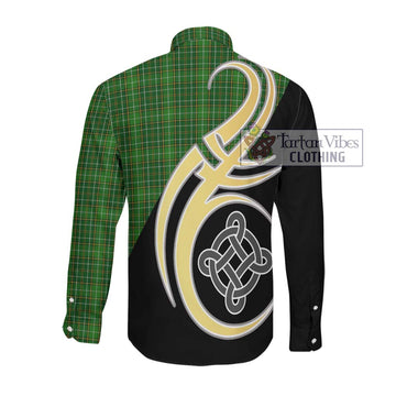 Forrester Hunting Tartan Long Sleeve Button Shirt with Family Crest and Celtic Symbol Style