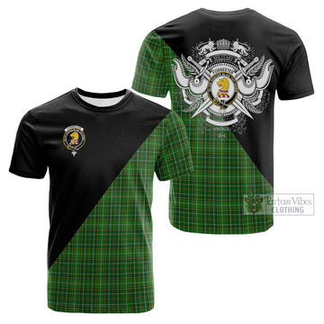 Forrester Hunting Tartan Cotton T-shirt with Family Crest and Military Logo Style