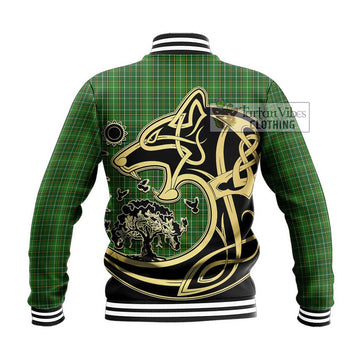 Forrester Hunting Tartan Baseball Jacket with Family Crest Celtic Wolf Style