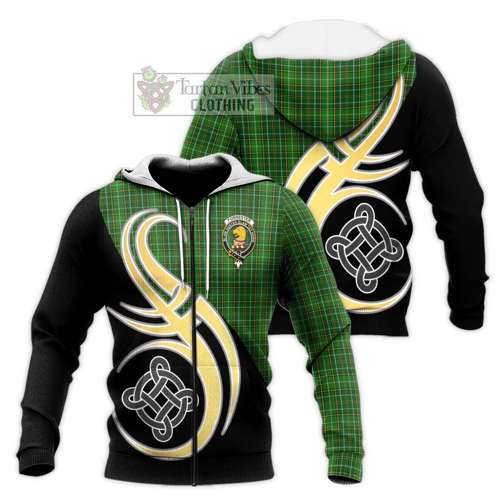 Forrester Hunting Tartan Knitted Hoodie with Family Crest and Celtic Symbol Style Unisex Knitted Zip Hoodie - Tartan Vibes Clothing