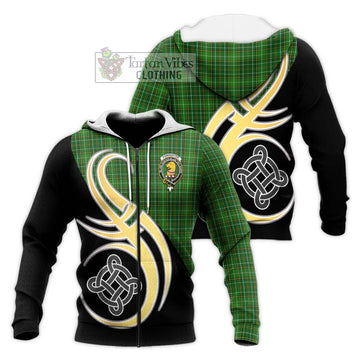 Forrester Hunting Tartan Knitted Hoodie with Family Crest and Celtic Symbol Style