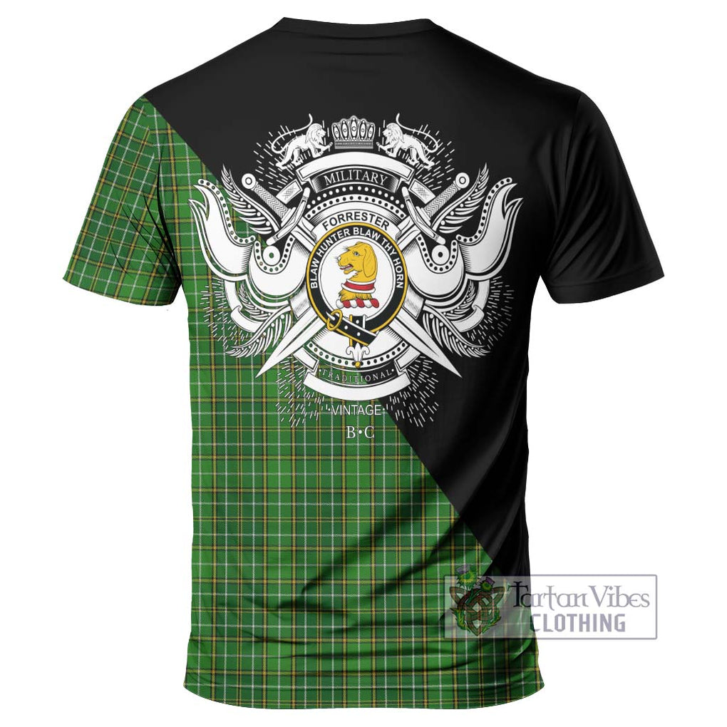 Forrester Hunting Tartan T-Shirt with Family Crest and Military Logo Style - Tartanvibesclothing Shop