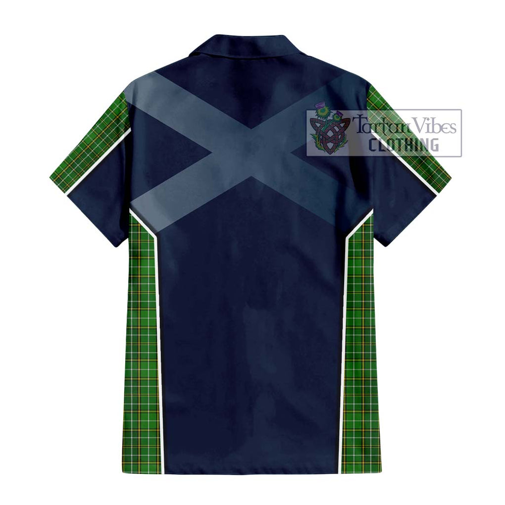 Forrester Hunting Tartan Short Sleeve Button Shirt with Family Crest and Lion Rampant Vibes Sport Style - Tartan Vibes Clothing