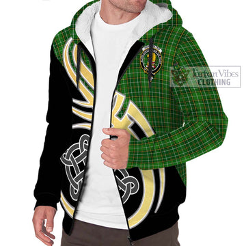 Forrester Hunting Tartan Sherpa Hoodie with Family Crest and Celtic Symbol Style