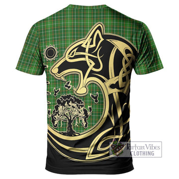 Forrester Hunting Tartan T-Shirt with Family Crest Celtic Wolf Style