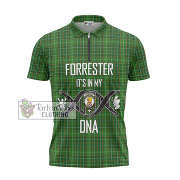 Forrester Hunting Tartan Zipper Polo Shirt with Family Crest DNA In Me Style