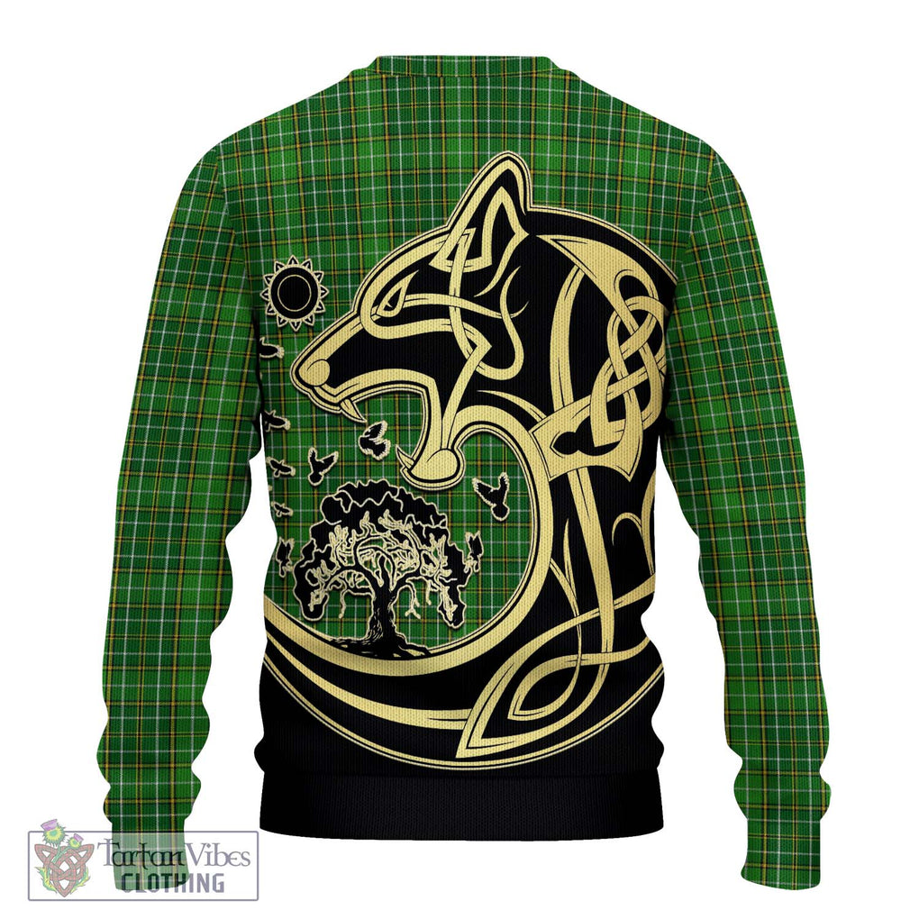 Forrester Hunting Tartan Knitted Sweater with Family Crest Celtic Wolf Style - Tartan Vibes Clothing