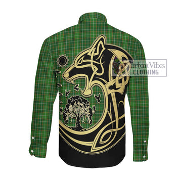 Forrester Hunting Tartan Long Sleeve Button Shirt with Family Crest Celtic Wolf Style