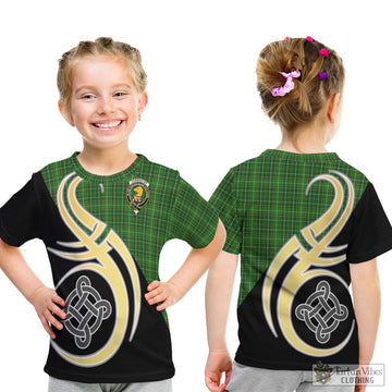 Forrester Hunting Tartan Kid T-Shirt with Family Crest and Celtic Symbol Style