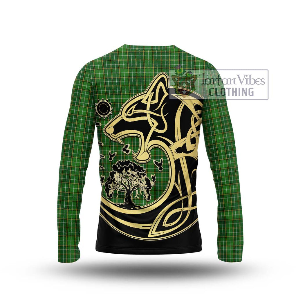 Forrester Hunting Tartan Long Sleeve T-Shirt with Family Crest Celtic Wolf Style - Tartan Vibes Clothing