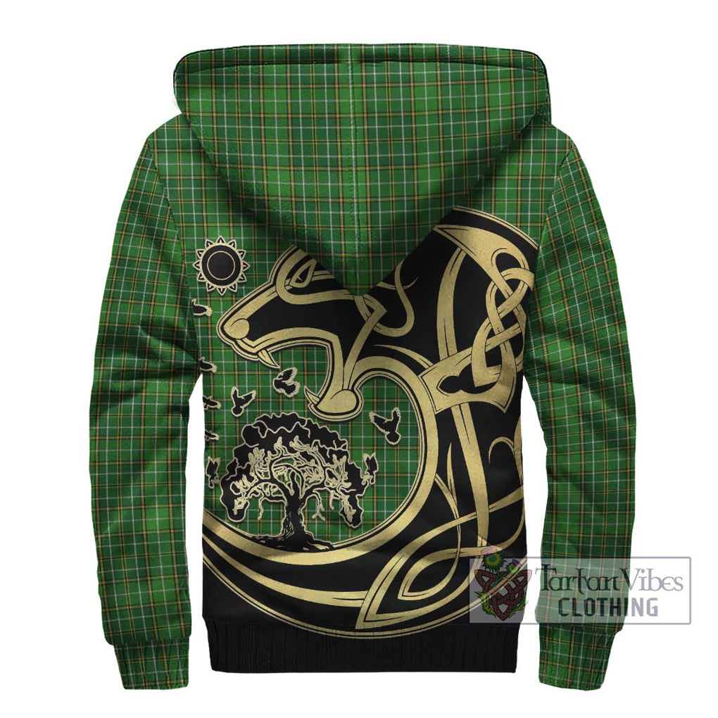 Forrester Hunting Tartan Sherpa Hoodie with Family Crest Celtic Wolf Style - Tartan Vibes Clothing