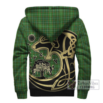 Forrester Hunting Tartan Sherpa Hoodie with Family Crest Celtic Wolf Style