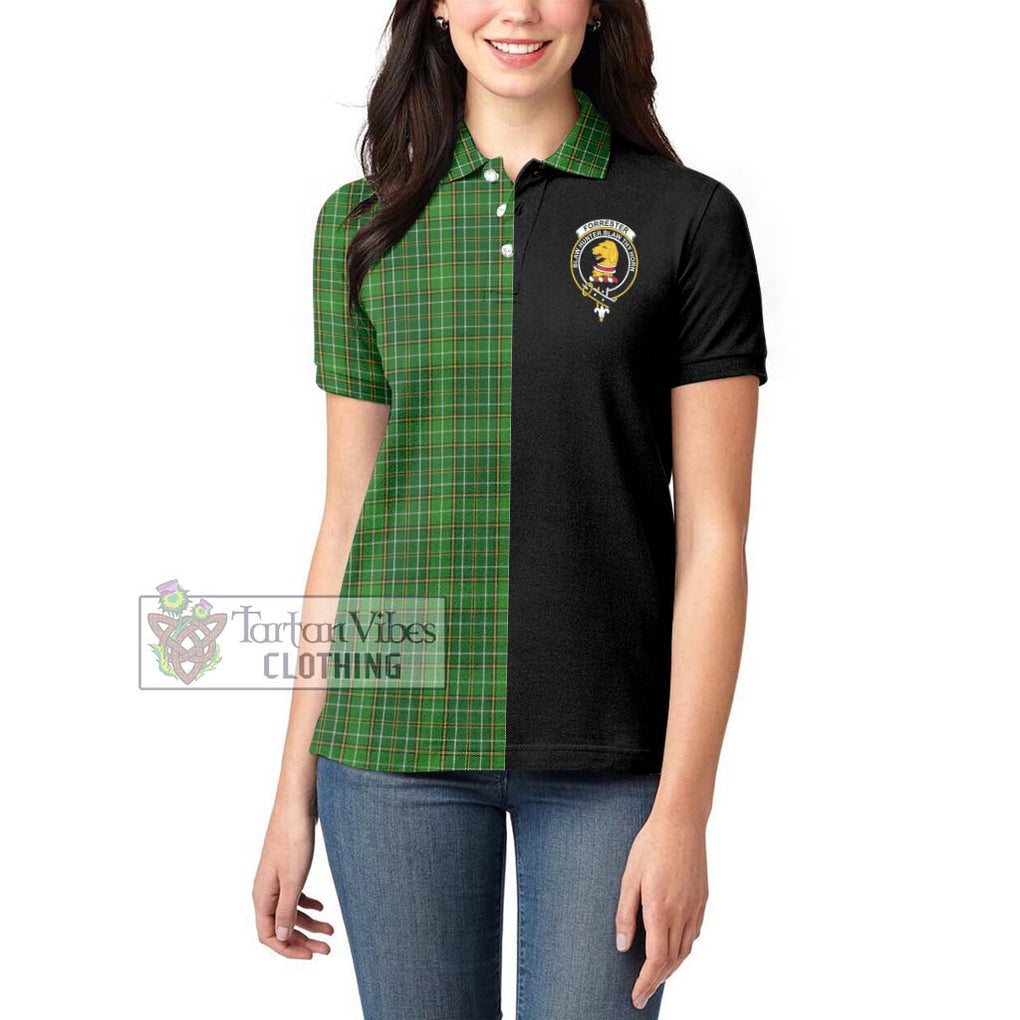 Forrester Hunting Tartan Women's Polo Shirt with Family Crest and Half Of Me Style - Tartanvibesclothing Shop