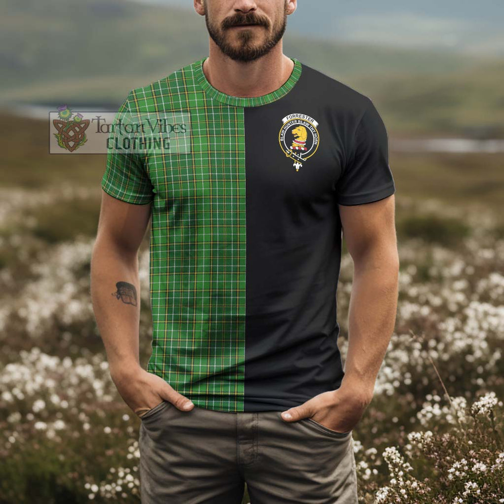 Forrester Hunting Tartan T-Shirt with Family Crest and Half Of Me Style - Tartanvibesclothing Shop