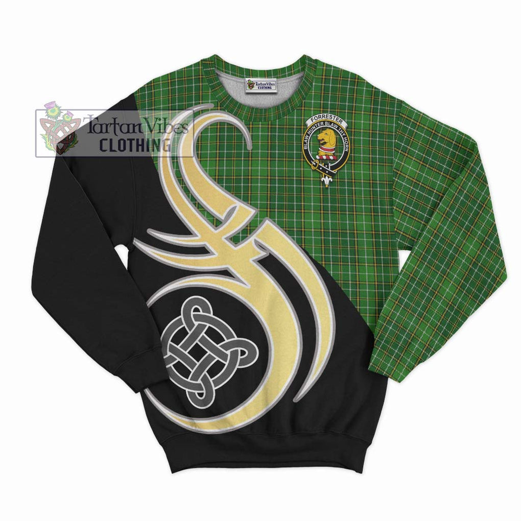 Forrester Hunting Tartan Sweatshirt with Family Crest and Celtic Symbol Style - Tartan Vibes Clothing