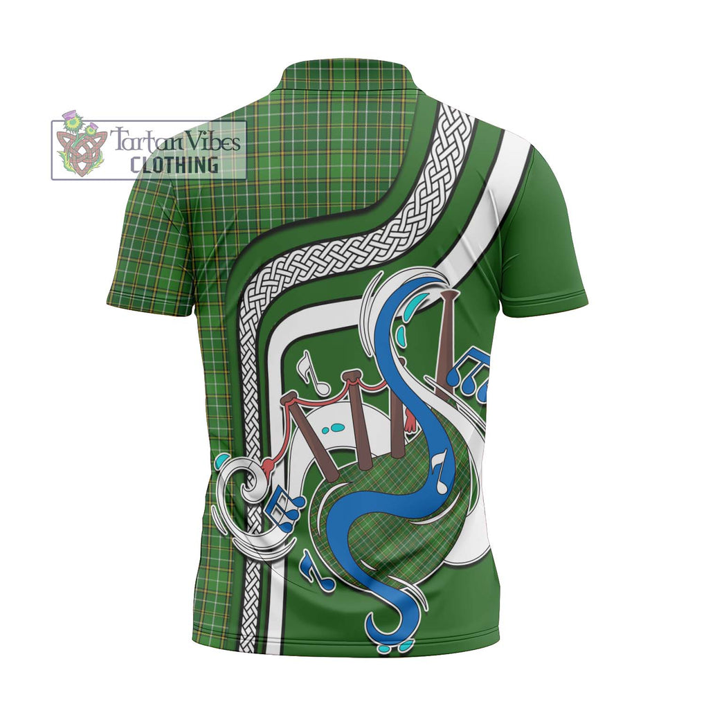 Forrester Hunting Tartan Zipper Polo Shirt with Epic Bagpipe Style - Tartanvibesclothing Shop