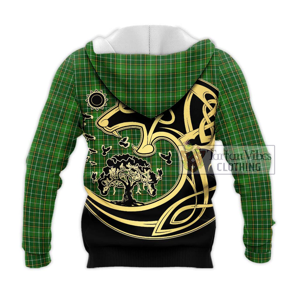 Forrester Hunting Tartan Knitted Hoodie with Family Crest Celtic Wolf Style - Tartan Vibes Clothing