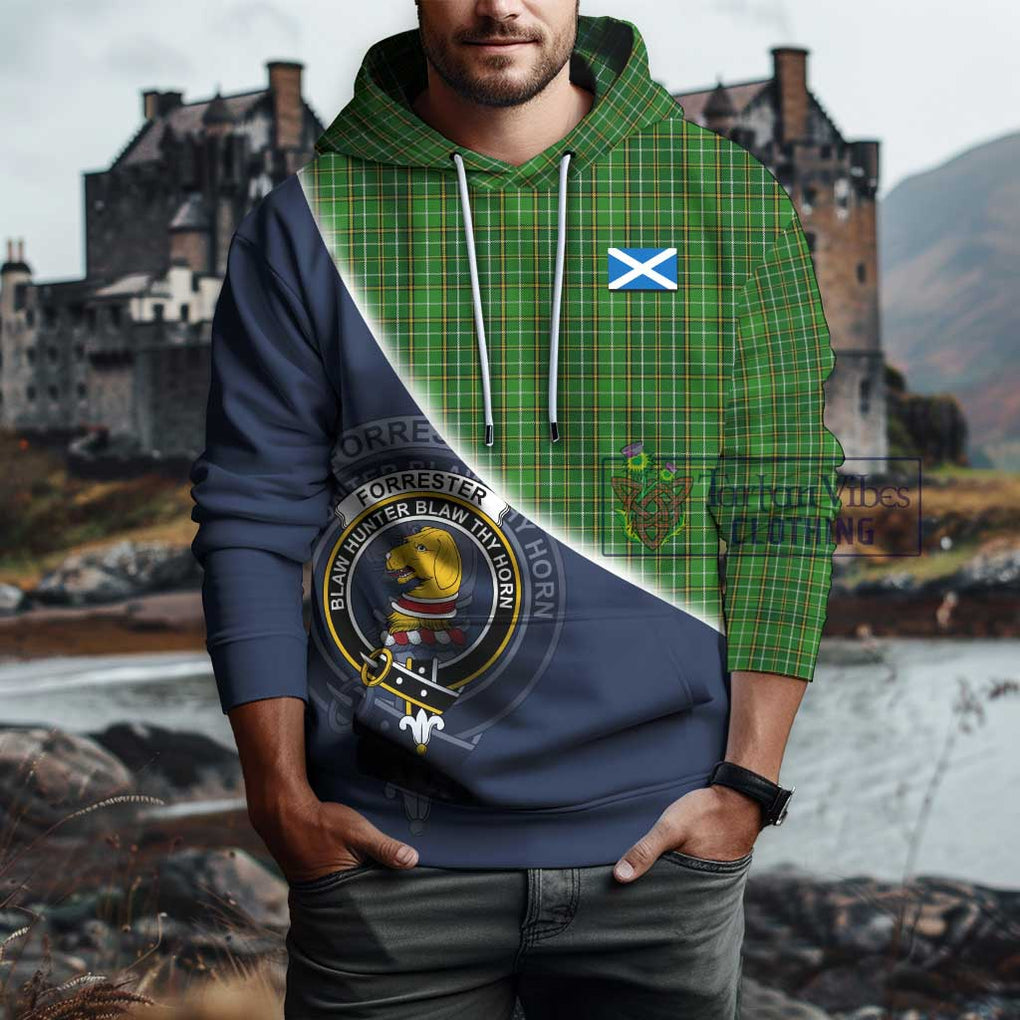 Forrester Hunting Tartan Hoodie with Personalised National Flag and Family Crest Half Style - Tartanvibesclothing Shop