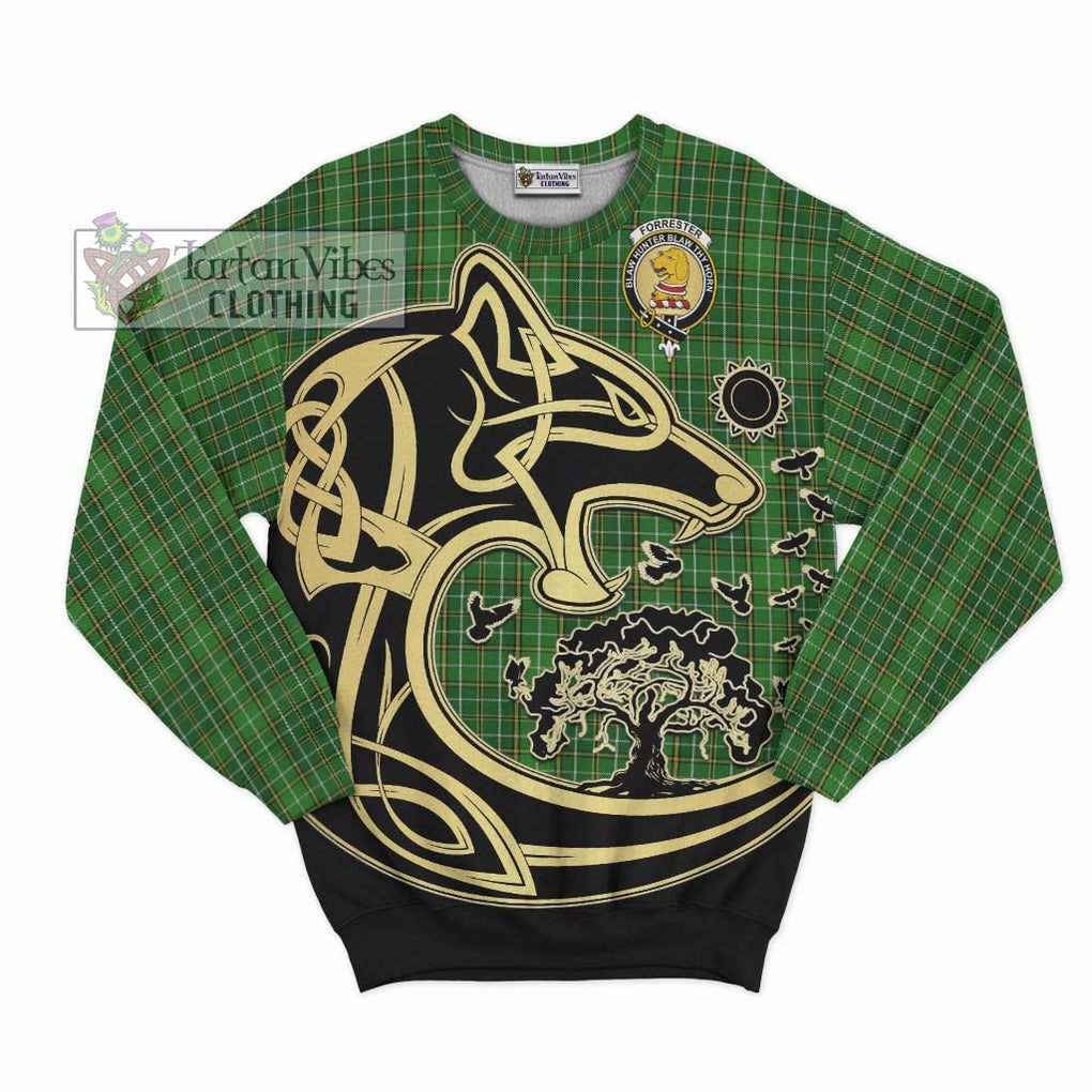 Forrester Hunting Tartan Sweatshirt with Family Crest Celtic Wolf Style - Tartan Vibes Clothing