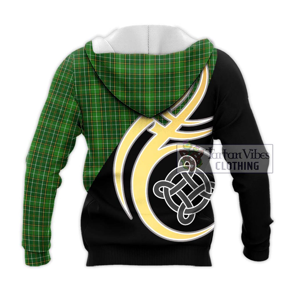 Forrester Hunting Tartan Knitted Hoodie with Family Crest and Celtic Symbol Style - Tartan Vibes Clothing